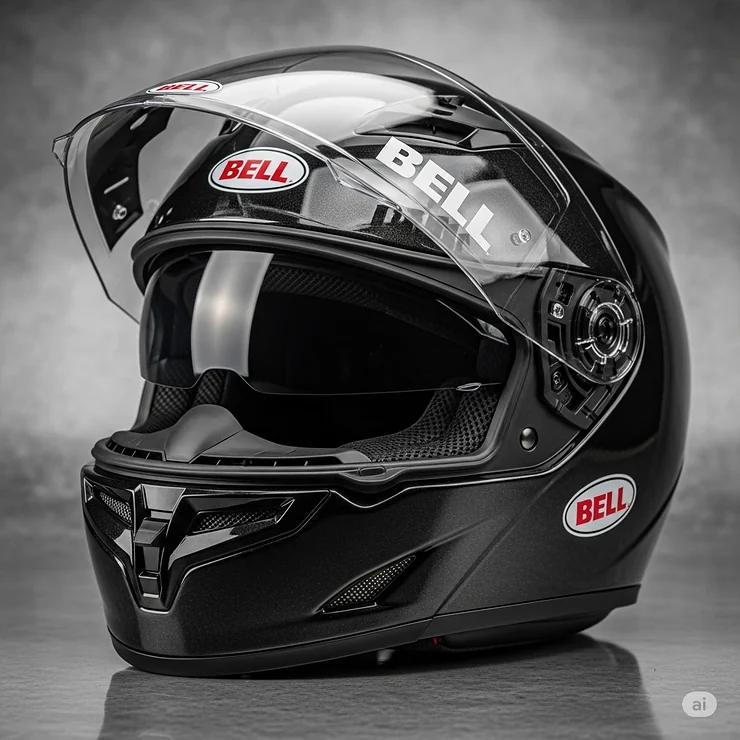 Bell full face helmet with the clear visor in the up position, revealing the eyeport and brow area.