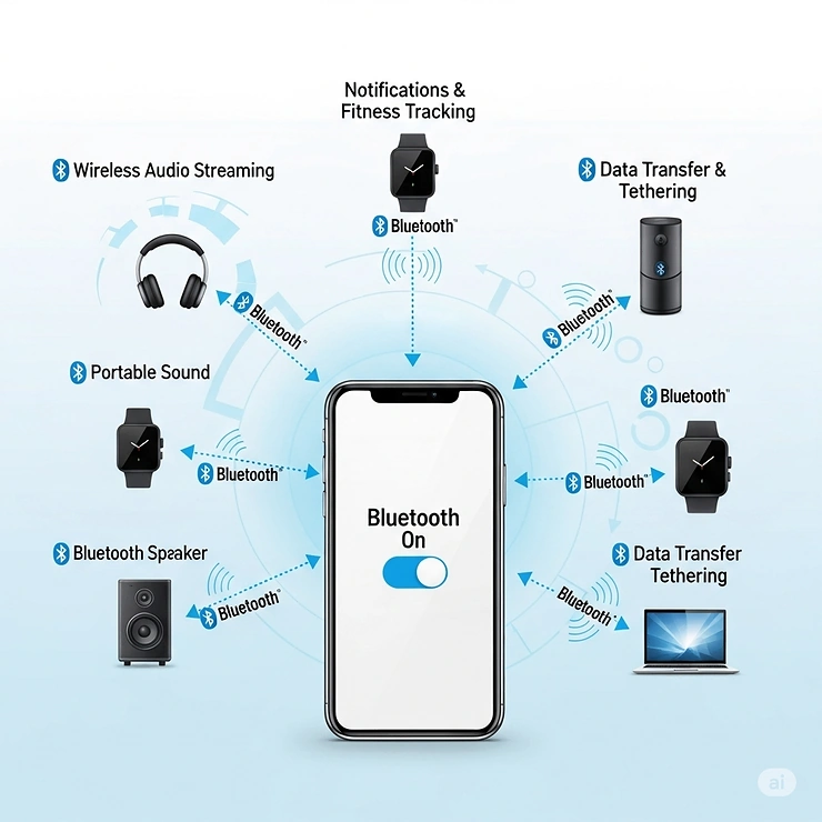 Infographic illustrating the simple process of pairing a Bluetooth helmet with a smartphone for seamless audio and communication.