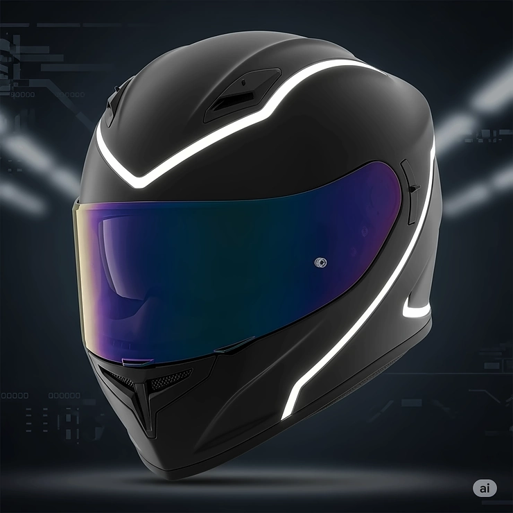 A sleek, futuristic novelty motorcycle helmet with integrated LED lights, highlighting innovative design for modern riders.