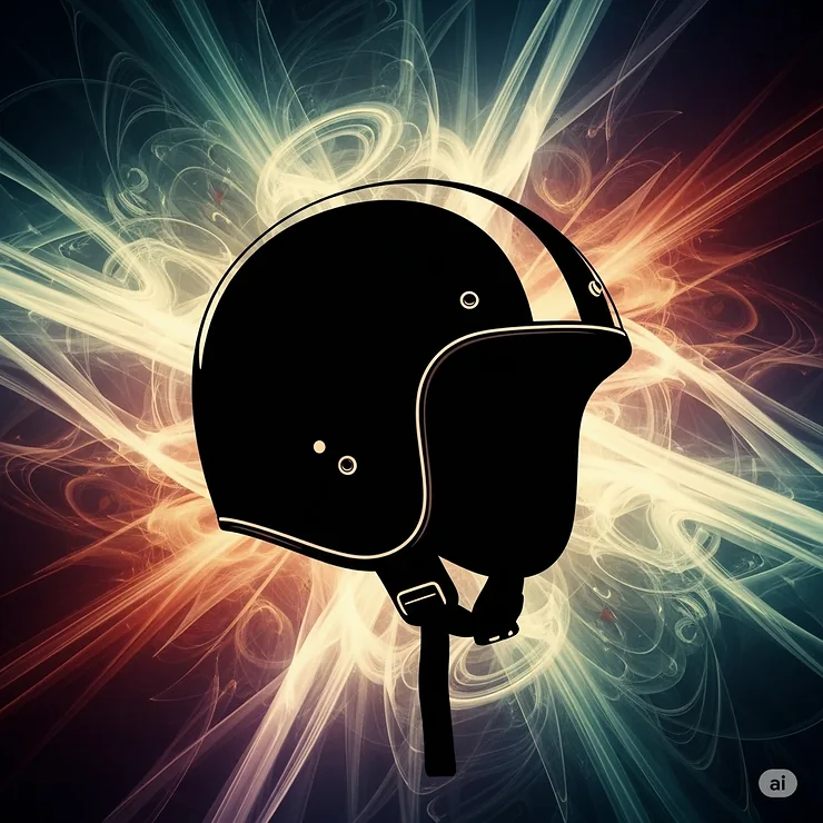 Artistic silhouette of a German motorcycle helmet against an abstract background, symbolizing speed and style.