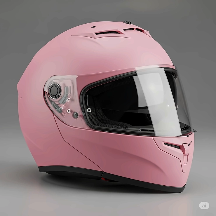 A sleek, matte pink full-face motorcycle helmet with a clear visor, designed to provide maximum head protection.