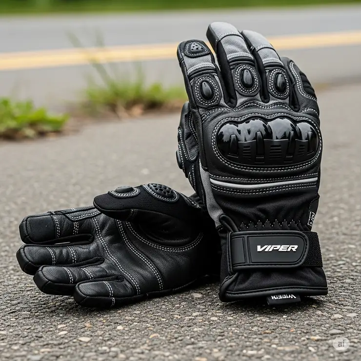 A pair of men's motorcycle gloves with knuckle protection and a secure wrist closure.
