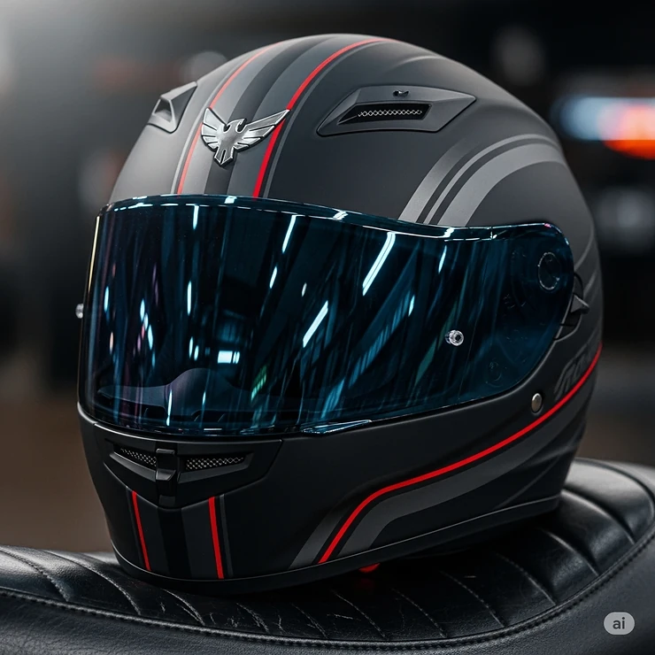 Close-up of a high-quality motorcycle helmet, a key piece of motorcycle gear for men.