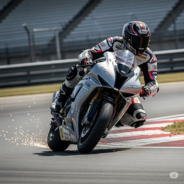 An action shot of a person on a motorcycle wearing a protective racing jacket and a helmet, capturing the dynamic and adventurous spirit associated with the gear.