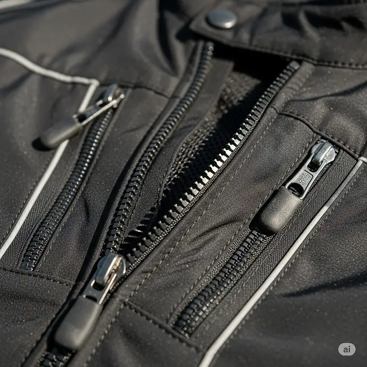 A close-up on the zippered chest vents of a sport bike motorcycle jacket, emphasizing its role in maintaining airflow and rider comfort.