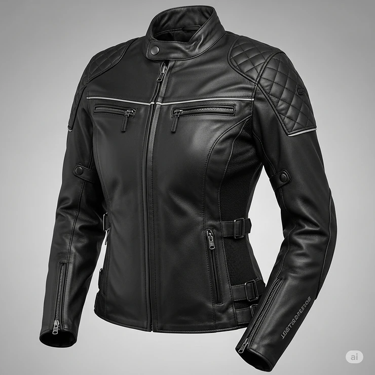 A stylish women's motorcycle jacket, tailored for a female fit and offering both protection and comfort.
