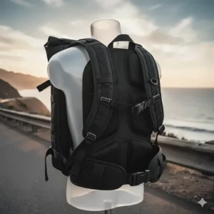 An image of a backpack laid flat, showcasing its internal organization and compartments.