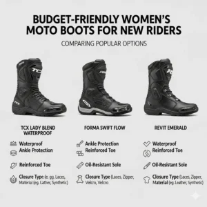 Comparing features of the most popular budget-friendly women's moto boots options for new riders.