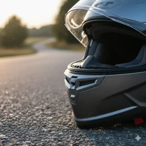 Close-up of the chin bar on a full face motorcycle helmet, highlighting the impact-resistant material for superior rider safety.