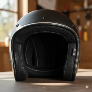 View of the plush, moisture-wicking interior comfort liner found inside a premium half helmet.