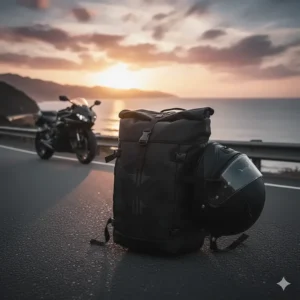 A backpack designed specifically to hold a full-face helmet.