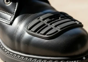 Rubberized gear shift pad detail on the toe of the specialized police motorcycle boots.
