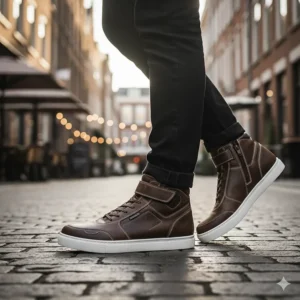 A pair of stylish motorcycle street boots that look like regular casual shoes, perfect for off-bike walking.