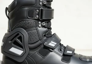 Side view showing the reinforced ankle support features of the specialized riding boots for police.