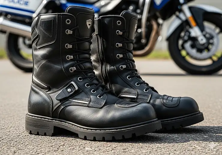 Police motorcycle boots for officers offering maximum ankle support and durability.
