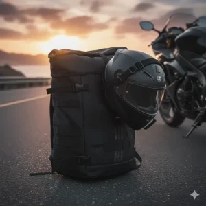 A high-visibility backpack with reflective accents shown in low light.