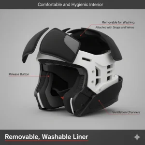 Comfortable and hygienic: The fully removable and washable liner inside a premium modular motorcycle helmet.
