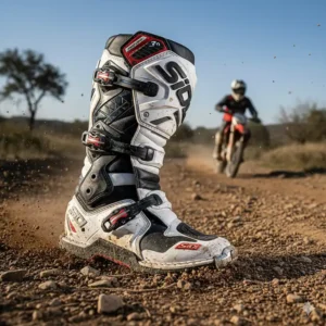 Sidi Crossfire off-road motorcycle boots, known for their durability and performance in harsh terrain.