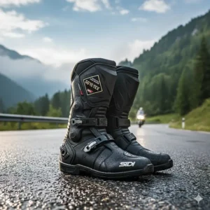 Waterproof Sidi Gore-Tex touring boots, perfect for long-distance comfort and all-weather riding.