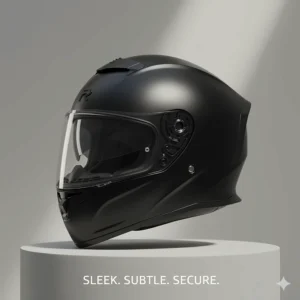 A sleek, all-black womens full face helmet with a subtle metallic sheen, appealing to female riders.