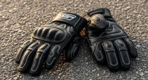 A pair of ventilated leather motorcycle gloves, highlighting the perforated leather for airflow in hot weather.
