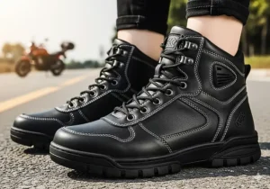 High-top womens motorcycle sneakers featuring reinforced ankle protection and secure lace-up closure.