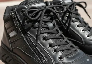 An image highlighting the quick and secure closure system on women's motorcycle sneakers, often a combination of zippers and laces.