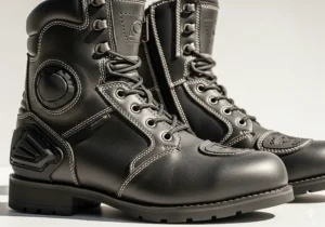 Close-up of comfortable yet protective women's steel toe motorcycle boots designed for a better fit.