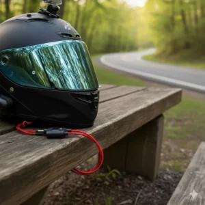 A durable security cable and lock to keep your motorcycle helmet safe when parked