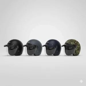 Different color options available for the baseball cap style motorcycle helmet, including black, grey, and camouflage.