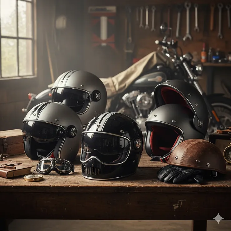 A selection of the best motorcycle cruiser helmets, showcasing different styles like half, open-face, and full-face options.