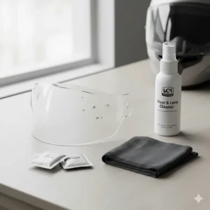 Essential kit for safely cleaning your motorcycle helmet visor without scratching