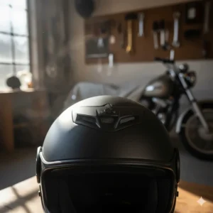 Detail of the effective ventilation system on a modern cruiser helmet to keep riders cool.