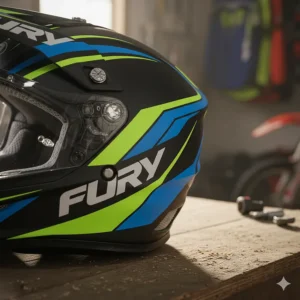 Detail of the multi-port ventilation system on a breathable youth dirt bike helmet.