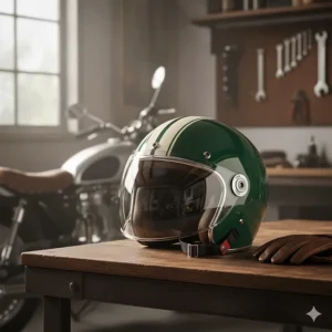 A vintage-style full-face motorcycle cruiser helmet, providing maximum protection and a classic retro aesthetic.