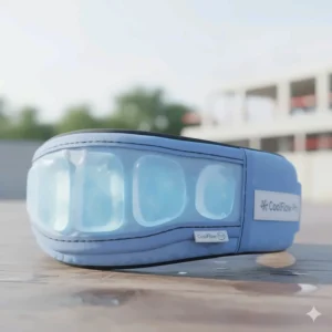 Close-up view of the flexible ice cooling helmet pad showing the internal gel or phase-change material (PCM) insert for long-lasting chill.