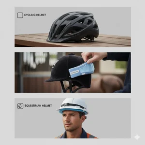 Multiple uses of the ice cooling helmet pad liner, suitable for various helmets including cycling, equestrian, and industrial safety hats.