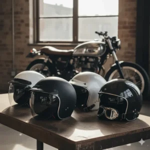 Collection of different color options, including gloss white and carbon fiber, for the popular low profile motorcycle helmet model.