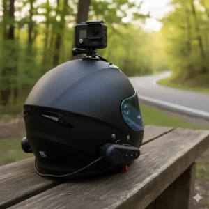 Secure mounting bracket for an action camera, a popular motorcycle helmet accessory for recording rides