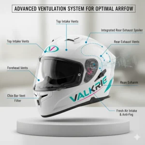 Diagram of the superior ventilation system found on a premium women's motorcycle helmet for airflow.