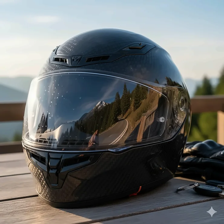 Clear motorcycle helmet visor ready for riding in all conditions