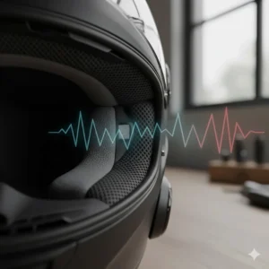 Image demonstrating the noise-cancelling features inside a premium bluetooth motorcycle helmet for clear audio.