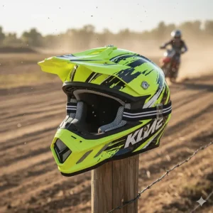 Off-road youth motorcycle helmet with an extended visor and ventilation, designed for dirt biking and ATV riding.