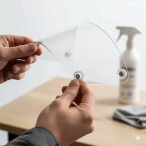 Close-up of a Pinlock insert being fitted to a motorcycle helmet visor