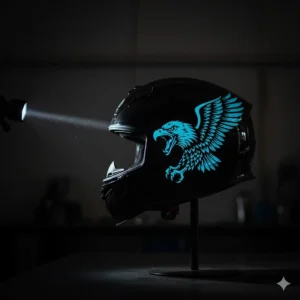 Improve nighttime visibility with a reflective motorcycle helmet decal for increased safety while riding.
