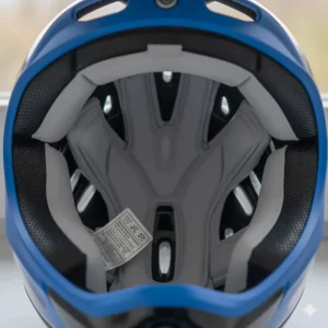 Image of the soft, removable, and washable inner padding inside a **kids full face helmet** for maximum comfort.