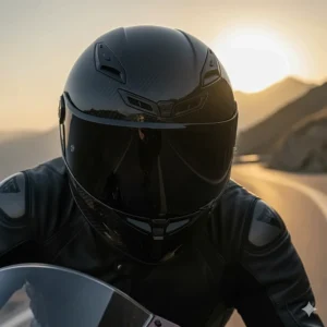 Rider wearing a dark smoked motorcycle helmet visor for sun glare protection