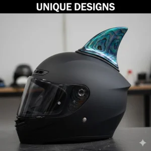 A unique novelty design, such as a shark fin motorcycle helmet horn, adding personality to the rider's gear.