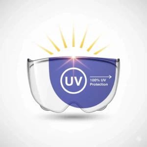 Icon illustrating how a motorcycle helmet visor provides UV protection