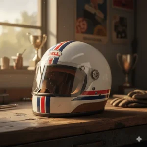 A classic, vintage Bell Star helmet demonstrating the brand's long history in motor racing safety.